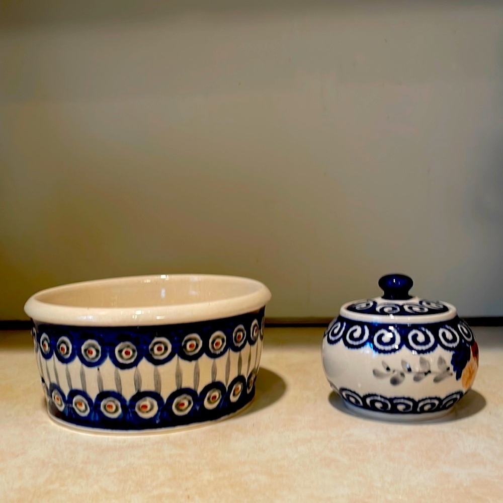 Polish serving bowl & sugar bowl - handmade in Poland by Boleslawiec